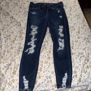 American Eagle Outfitters Women's Ripped Dark Blue Skinny Jeans